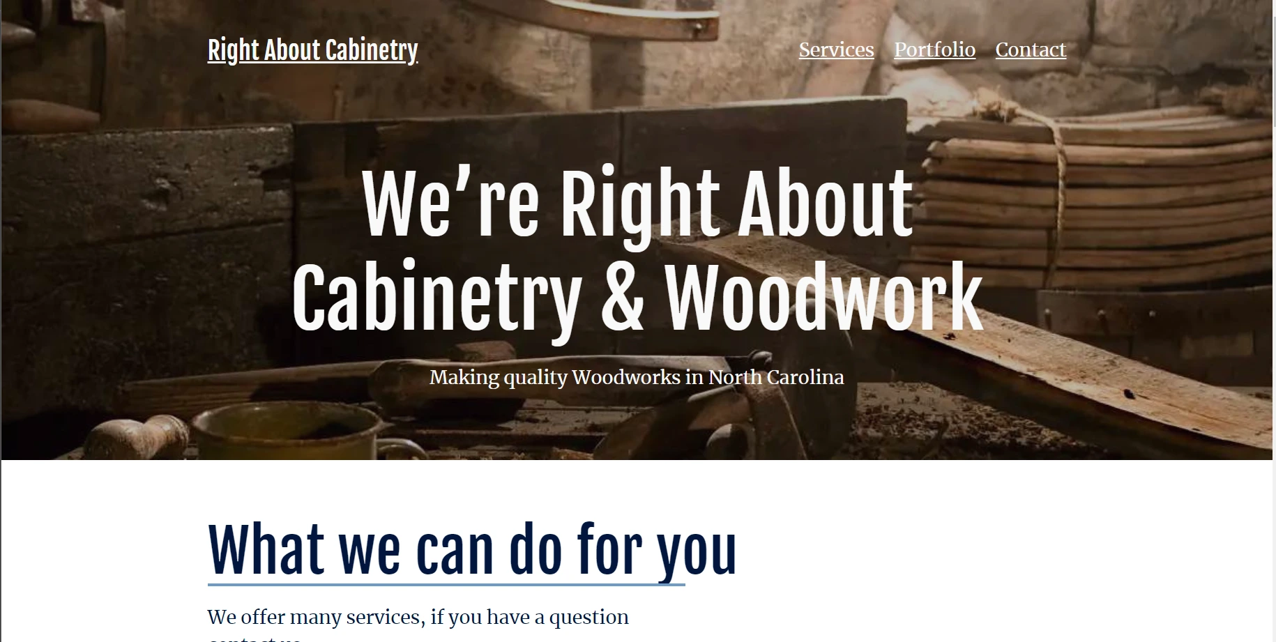 Website screenshot of Right About Cabinetry & Woodworks